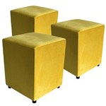 Ficha técnica e caractérísticas do produto Kit 3 Puffs Decorativo Quadrado Suede Amarelo