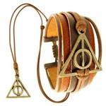 Ficha técnica e caractérísticas do produto Kit Pulseira de Couro + Colar Harry Potter Relíquias da Morte