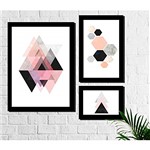 Ficha técnica e caractérísticas do produto Kit 3 Quadros Decorativos Geométricos Triângulos Rosa
