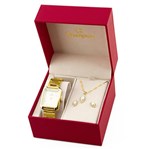 Ficha técnica e caractérísticas do produto Kit Relógio Champion Dourado Feminino - CH22466W