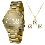 Ficha técnica e caractérísticas do produto Kit Relógio Lince Digital Led Feminino MDG4617L BXKX Dourado
