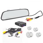 Ficha técnica e caractérísticas do produto Kit Sensor de Estacionamento e Camera de Ré com Espelho Retrovisor Branco - Prime