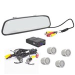 Ficha técnica e caractérísticas do produto Kit Sensor de Estacionamento e Camera de Ré com Espelho Retrovisor Prata