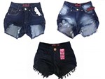 Ficha técnica e caractérísticas do produto Kit 3 Shorts Jeans Feminino Cintura Alta Hot Pant Lycra - Opa Linda
