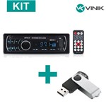 Kit Som Automotivo Auto Rádio Mp3 Player USB/Sd/Fm/Aux/Bluetooth 4x45w com Controle Remoto Amp800-Bt + Pen Drive 8gb Twi...
