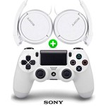 Ficha técnica e caractérísticas do produto Kit Sony Controle Ps4 Slim Dualshock Wireless + Headphone Dobrável Sony Mdr-zx110 - Branco