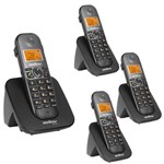 Ficha técnica e caractérísticas do produto Kit Telefone Intelbras Bina/viva Voz Sem Fio Ts 5120 Preto + 3 Ramais Ts 5121 Preto