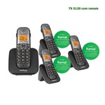 Ficha técnica e caractérísticas do produto Kit Telefone Intelbras Bina/Viva Voz Sem Fio TS 5120 Preto + 3 Ramais TS 5121 Preto