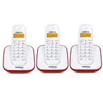 Ficha técnica e caractérísticas do produto Kit Telefone Sem Fio + 2 Ramais Branco e Vermelho TS 3110 - Intelbras