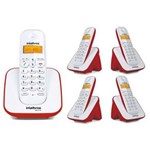 Ficha técnica e caractérísticas do produto Kit Telefone Sem Fio Ts 3110 com 4 Ramal Intelbras Branco / Vermelho com Identificação de Chamadas.