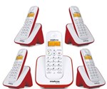 Ficha técnica e caractérísticas do produto Kit Telefone Sem Fio Ts 3110 com 4 Ramal Intelbras Vermelho