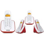 Ficha técnica e caractérísticas do produto Kit Telefone Sem Fio Ts 3110 com 3 Ramal Intelbras Branco / Vermelho