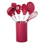 Kit Utensílios Euro Home 7 Peças Silicone C/ Cabo Acrílico Vermelho