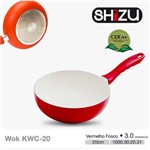 Kit Wok Ceramica Vermelha 20cm - 3,0mm Shizu + Tampa Pegador Vermelho 20cm