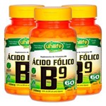 Ficha técnica e caractérísticas do produto Kit 3x Vitamina B9 Ácido Fólico Vegetarianas - 60 CÁPSULAS