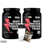 Kit 2x Whey Protein Concentrado 900g - Dux Nutrition + Coqueteleira + Dose de Suplemento