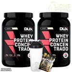 Ficha técnica e caractérísticas do produto Kit 2x Whey Protein Concentrado 900g - Dux Nutrition + Coqueteleira + Dose de Suplemento