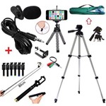 Ficha técnica e caractérísticas do produto Kit Youtuber 5 em 1 Tripé 1,20m + Microfone Lapela + Bastão de Selfie + Mini Tripé + Bolsa
