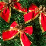Ficha técnica e caractérísticas do produto Laços Vermelhos Aveludados com Pinhas 4 Peças 10cm - Orb Christmas