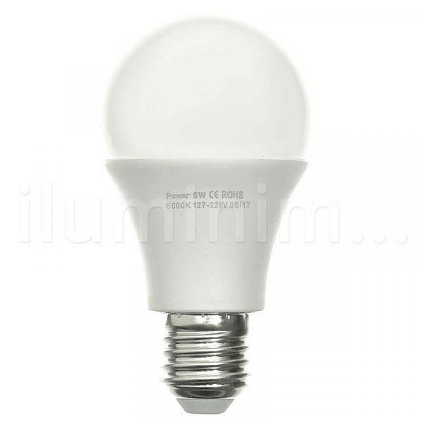 Ficha técnica e caractérísticas do produto Lâmpada Bulbo LED A60 8W Bivolt Branca - Amarela - Iluminim Led