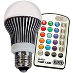 Ficha técnica e caractérísticas do produto Lâmpada de LED RGB E-27 com Controle Remoto 16 Cores 5 Níveis de Intensidade Luminosa - FLC