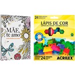 Ficha técnica e caractérísticas do produto Livro para Colorir Adulto Mãe, te Amo com Todas as Cores + Lápis de Cor Acrilex Hexagonal 24 Cores