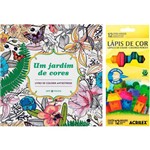 Ficha técnica e caractérísticas do produto Livro para Colorir Adulto um Jardim de Cores + Lápis de Cor Acrilex Hexagonal 12 Cores