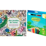 Ficha técnica e caractérísticas do produto Livro para Colorir Adulto um Jardim de Cores + Lápis de Cor Slim Redondo 24 Cores