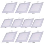 Ficha técnica e caractérísticas do produto Luminária Painel Led Plafon de Embutir Quadrado 9W Branco Frio Kit 10