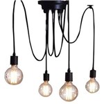 Ficha técnica e caractérísticas do produto Lustre Thomas Edison com 4 Lâmpadas Pendente Preto