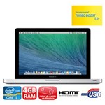 Ficha técnica e caractérísticas do produto MacBook Pro Apple ME864BZ/A com Intel® Core™ I5 Dual Core, 4GB, 128GB SSD, Leitor de Cartões, HDMI, Wireless, Bluetooth, LED 13.3" e OS X Mavericks