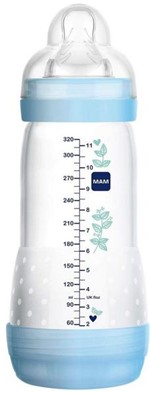 Ficha técnica e caractérísticas do produto Mamadeira MAM First Bottle Anti-Cólica e Auto-Esterilizável 320ml Menino