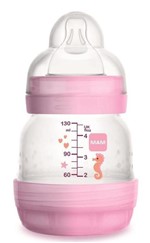Ficha técnica e caractérísticas do produto Mamadeira MAM First Bottle Anti-Cólica e Auto-Esterilizável 130ml Menina