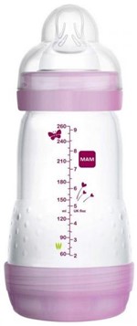 Ficha técnica e caractérísticas do produto Mamadeira MAM First Bottle Anti-Cólica e Auto-Esterilizável 260ml Menina