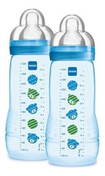 Ficha técnica e caractérísticas do produto Mamadeiras Easy Active Fashion Bottle 2un Azul 330ml 4m+ Mam
