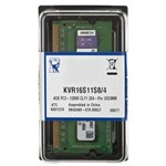 Ficha técnica e caractérísticas do produto Memoria RAM 4GB DDR3 1600Mhz para Notebook Kvr16s11s84 Kingston
