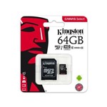 Ficha técnica e caractérísticas do produto Memory Sd 64GB Micro/Sdhc Kingston Classe 10 (Sdcs/64GB) *