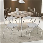 Ficha técnica e caractérísticas do produto Mesa 1504 Nogueira Cromada com 4 Cadeiras 146 Fantasia Branco Carraro