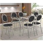 Ficha técnica e caractérísticas do produto Mesa 379 com Vidro Incolor Cromada com 6 Cadeiras 190 Fantasia Preto Carraro