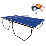 Ficha técnica e caractérísticas do produto Mesa de Ping Pong 15 Mm Klopf Pés com Rodizios Azul + Kit de Raquetes, Bolinhas e Rede