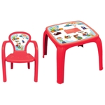 Ficha técnica e caractérísticas do produto Mesa Mesinha Infantil Decorada Com Estojo e Com 2 Cadeiras