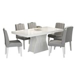 Ficha técnica e caractérísticas do produto Mesa Olívia 6 Cadeiras Branca - Tecido Platina