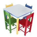 Ficha técnica e caractérísticas do produto Mesacom 4 Cadeiras de Madeira- Mad. e Mdf Caixa de Papelão Ido Carlu Brinquedos - Colorido