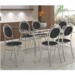 Ficha técnica e caractérísticas do produto Mesas 379 Vidro Incolor Cromada com 6 Cadeiras 190 Fantasia Preto Carraro
