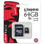 Ficha técnica e caractérísticas do produto Micro Cartão de Memória Kingston 64GB com Adaptador