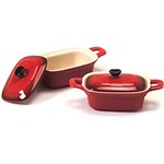 Ficha técnica e caractérísticas do produto Mini Caçarola de Cerâmica 15cm Retangular Vermelha com 2 Peças - La Cuisine
