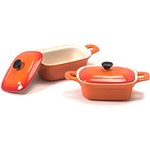 Ficha técnica e caractérísticas do produto Mini Caçarola Retangular em Cerâmica com 2 Peças 15cm - Laranja - La Cuisine