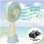 Mini Ventilador Portátil Recarregável + Adaptador Azul CBRN07288 - Commerce Brasil