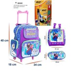 Kit Mochila Frozen de Rodinhas + Lancheira + Estojo + Kit Escolar com Lápis + Canetas + Borracha e Apontador