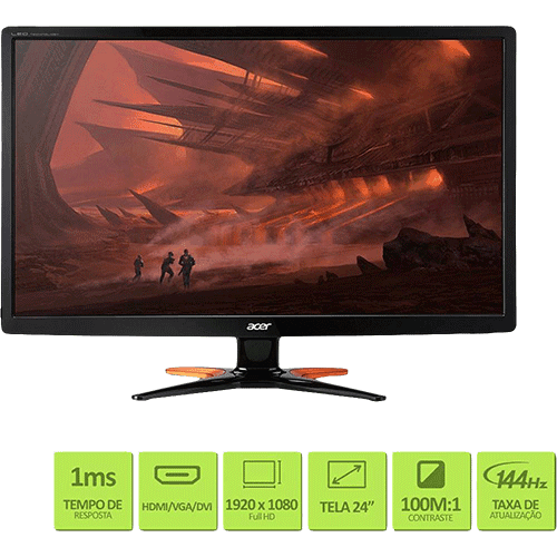 Ficha técnica e caractérísticas do produto Monitor Gamer LED 24" 1ms 144hz Widescreen GN246HL - Acer